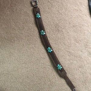 Turquoise Flower Brown Western Belt